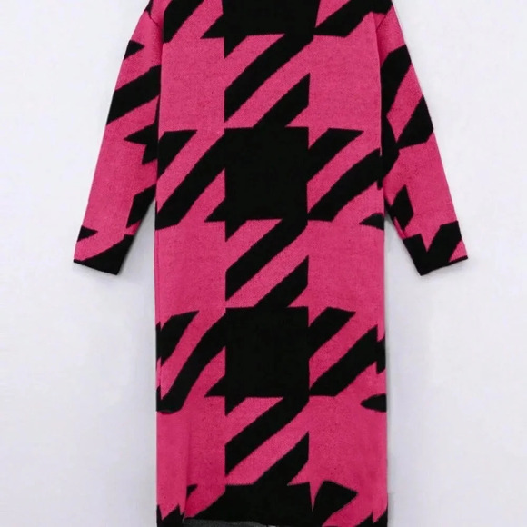 Hot Pink Casual Women's Trendy Colorblock Long Sleeve Knitted Cardigan - Picture 4 of 5